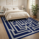 Navy Blue Geometric Labyrinth Rug