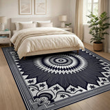 Black and White Black White Geometric Mandala Area Rug