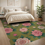 Sage Green Blush Pink Roses Floral Area Rug