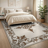Ornate Cream Filigree Border Area Rug