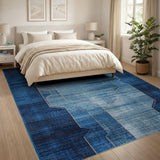 Navy Teal Geometric Abstract Area Rug