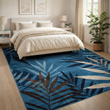 Coastal Beach Blue and Teal Teal Palm Frond Area Rug