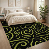 Yellow Tribal Swirl Area Rug on Black