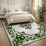 Ornate Green Gold Persian Medallion Area Rug
