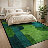 Teal Green Geometric Abstract Tree Area Rug