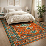 Southwestern Vibrant Orange Teal Southwestern Geometric Rug