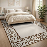 Ornate Scrollwork Beige Area Rug