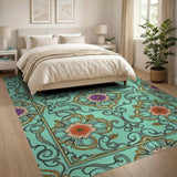 Intricate Teal Floral Persian Area Rug
