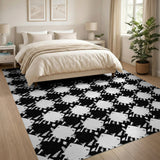 Brushed Houndstooth Black White Area Rug