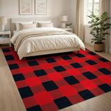 Plaid Rustic Farmhouse Bold Red Black Buffalo Plaid Area Rug