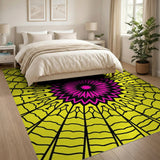 Vibrant Pink Flower Sunburst Yellow Mandala Rug