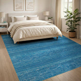 Blue Teal Striped Textured Woven Area Rug