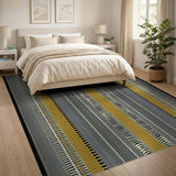 Bold Yellow Grey Striped Geometric Area Rug