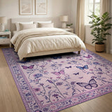 Blush Pink Butterfly Floral Vintage Area Rug