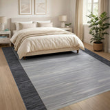Modern Grey Striped Area Rug with Black Borders