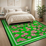 Pink Cherry Blossom on Green Area Rug