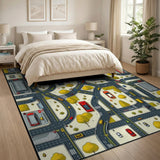 Vibrant City Street Map Kids Cartoon Rug
