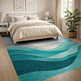 Blue and Teal Teal Abstract Wave Area Rug