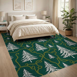 Emerald Green Pine Forest Swirl Area Rug