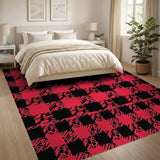 Bold Red Black Checkered Geometric Area Rug