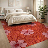 Orange Pink Hibiscus Floral Orange Area Rug