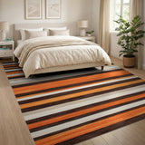 Bold Orange Brown Striped Area Rug