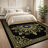 Ornate Gold Frame Blue Medallion Area Rug