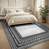 Black and White Intricate Black White Geometric Border Rug