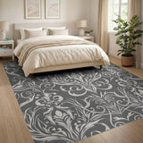 Grey Elegant Grey Floral Damask Area Rug