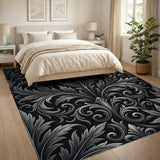 Ornate Black White Acanthus Leaf Area Rug