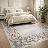 Pink Ornate Pink Floral Border Area Rug