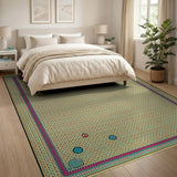 Tan Multi-Dot Rug with Colorful Border Accents