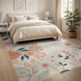 Coral Bloom Abstract Floral Cream Rug