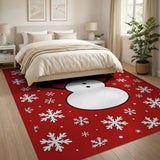 Festive Smiling Snowman Snowflakes Area Rug