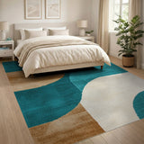 Teal Abstract Curve Geometric Area Rug