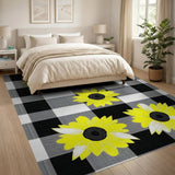 Yellow Sunflower Black White Check Area Rug