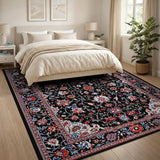 Multi-color and Patterns Intricate Black Persian Floral Area Rug