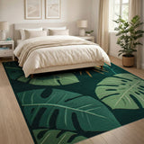Lush Green Monstera Leaf Area Rug with Orange Palms