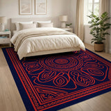 Deep Navy Persian Rug with Bold Red Mandala