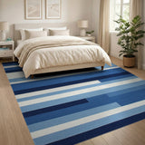 Blue and Teal Modern Blue Striped Geometric Area Rug