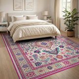 Vibrant Pink Border Tribal Geometric Area Rug