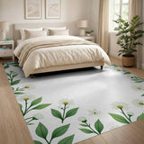 Green White Daisy Leaf Border Area Rug