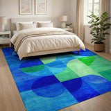 Blue Teal Green Geometric Abstract Area Rug