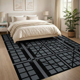 Geometric Grey Grid Area Rug