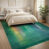 Emerald Green Multi-Stripe Geometric Rug