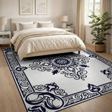 Ornate Black Floral Mandala Area Rug