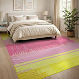 Vibrant Yellow Pink Geometric Stripe Area Rug