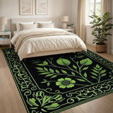Green Ornate Green Floral Leaf Area Rug