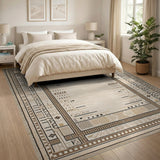 Beige Heritage Tribal Area Rug with Geometric Frame