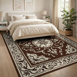 Ornate Brown Cream Persian Area Rug
